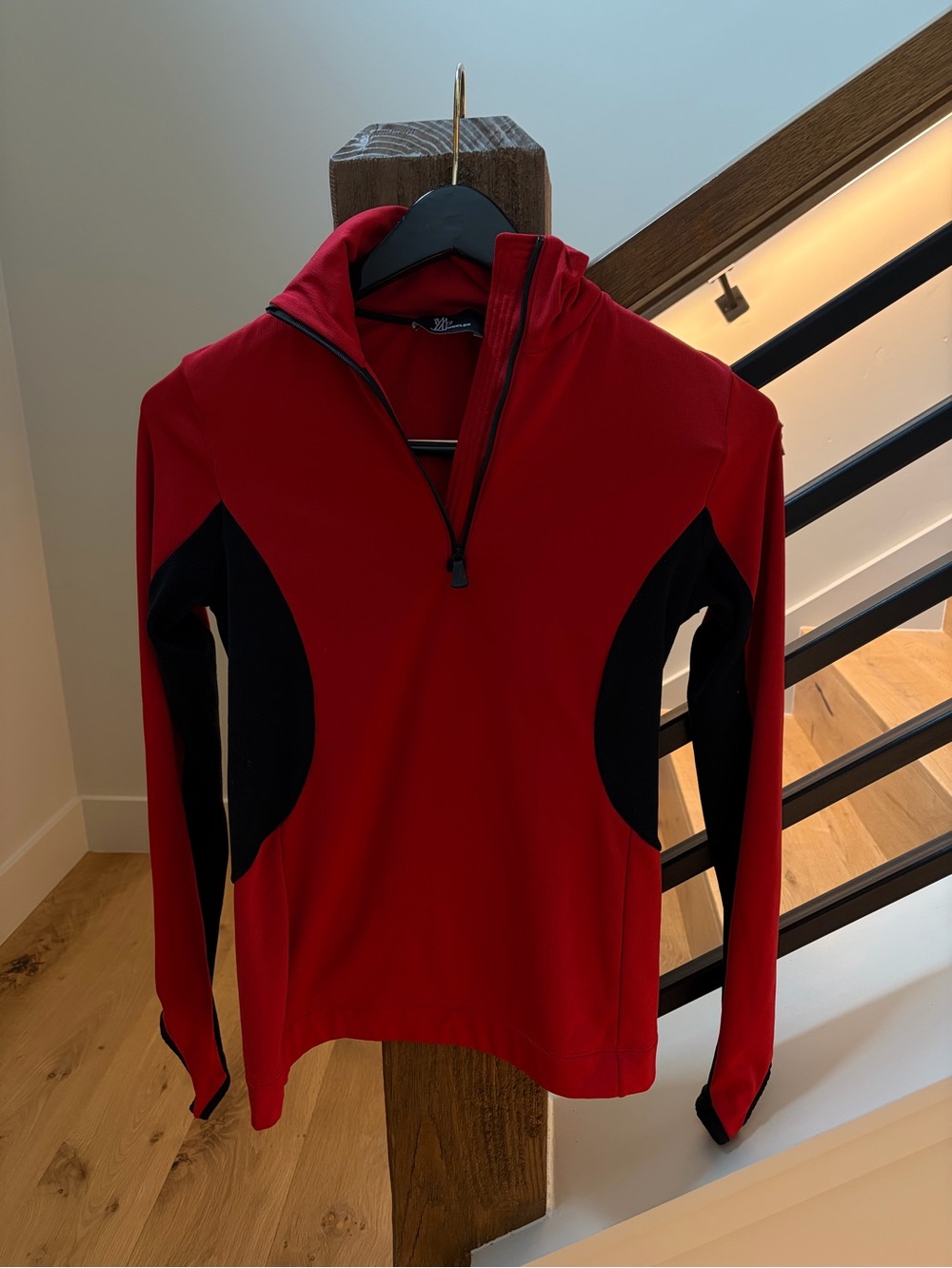 Moncler Red and Black Zip-Neck Pullover